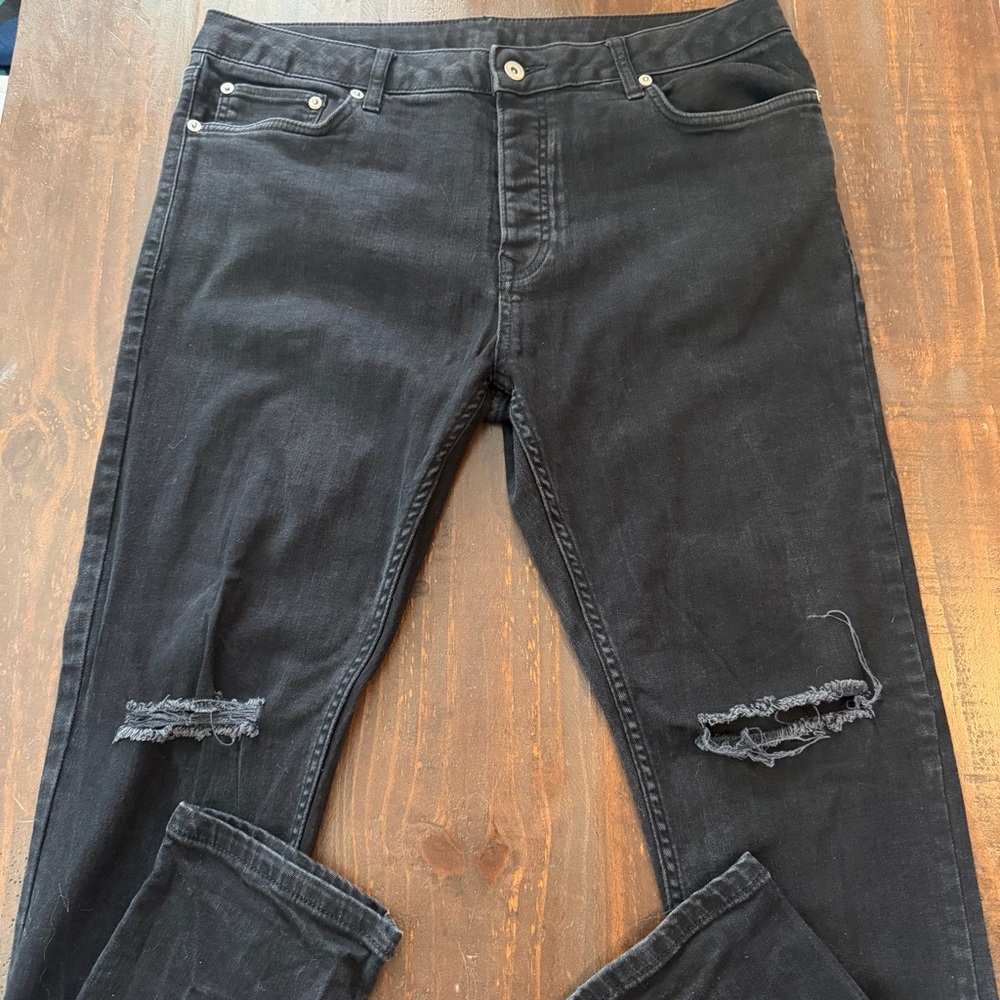 Topman Distressed Black Denim Jeans ButtonFly - 36x30